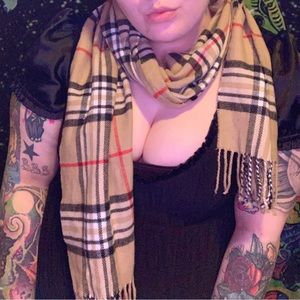 Camel Plaid w/ Red and Black Scarf